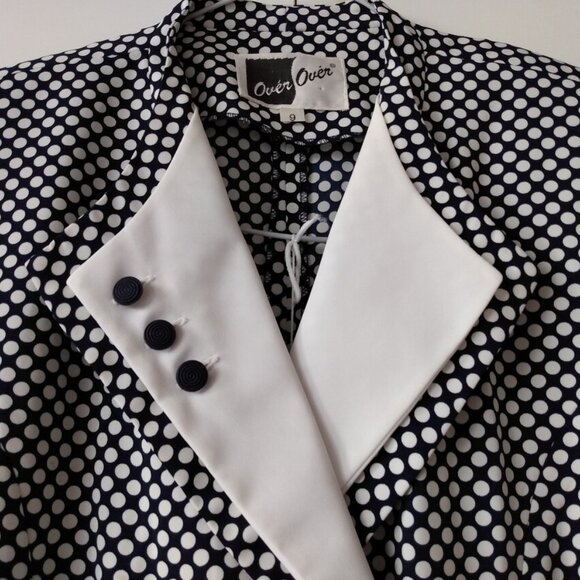 Vintage Top & Skirt Set Polka Dot Size 9 Blue White Two Piece Dress Suit - Picture 7 of 10
